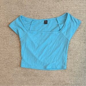 SHEIN Sky Blue Ribbed Crop Top